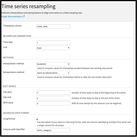 “Time series resampling” window