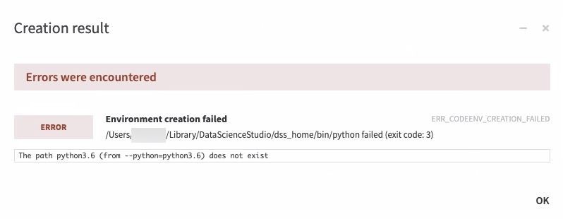 Error when trying to install Python 3.6 Code environment.