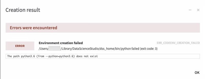 Python 3.6 Error message.  DSS can not find Python.