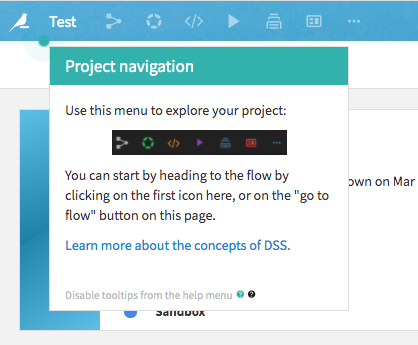 Image Showing: Showing a Dataiku Tool Tip in a DSS Project.